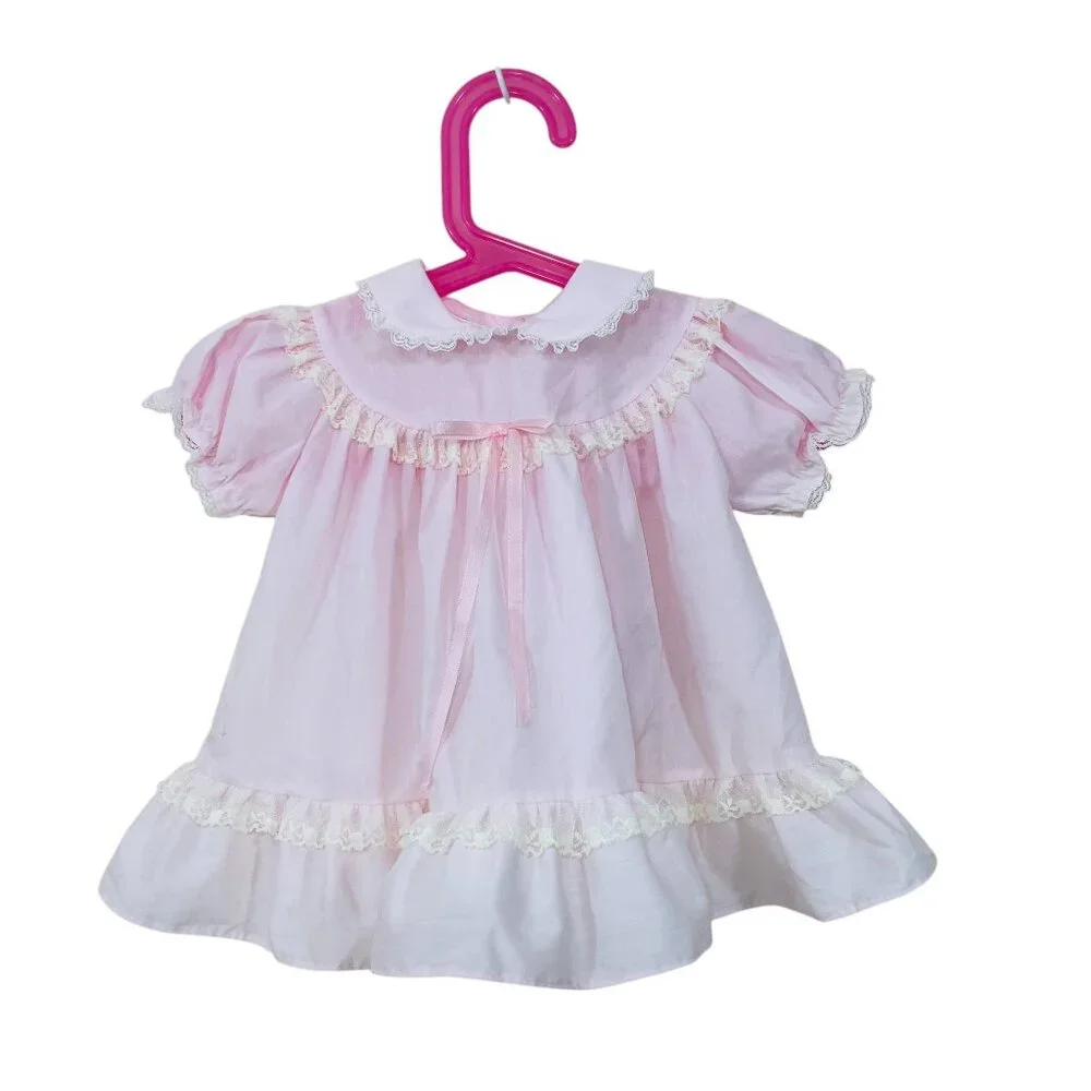 Vintage Newborn Alexis Baby Girl's Pink Dress Lace 9 MO LBS 17-20 LBS Baptism